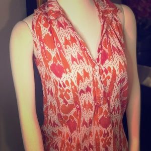 Resort Style Long Cotton Tank Blouse Pink Vacation